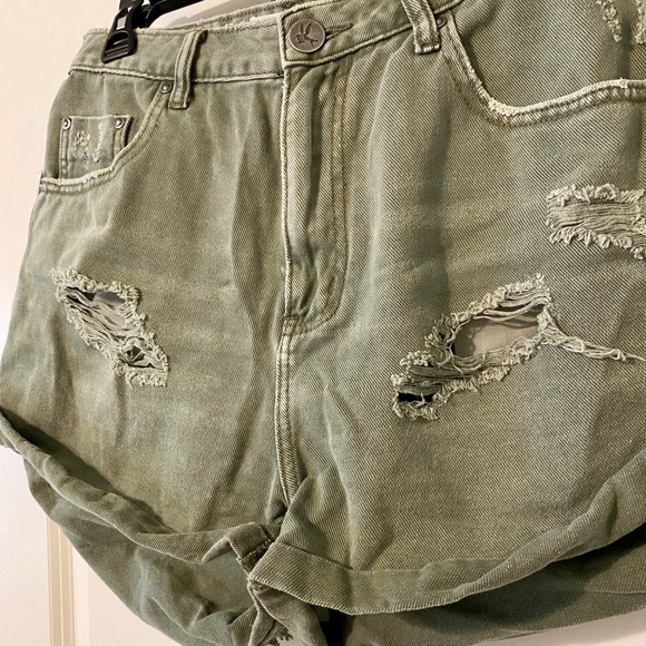 olive green denim shorts